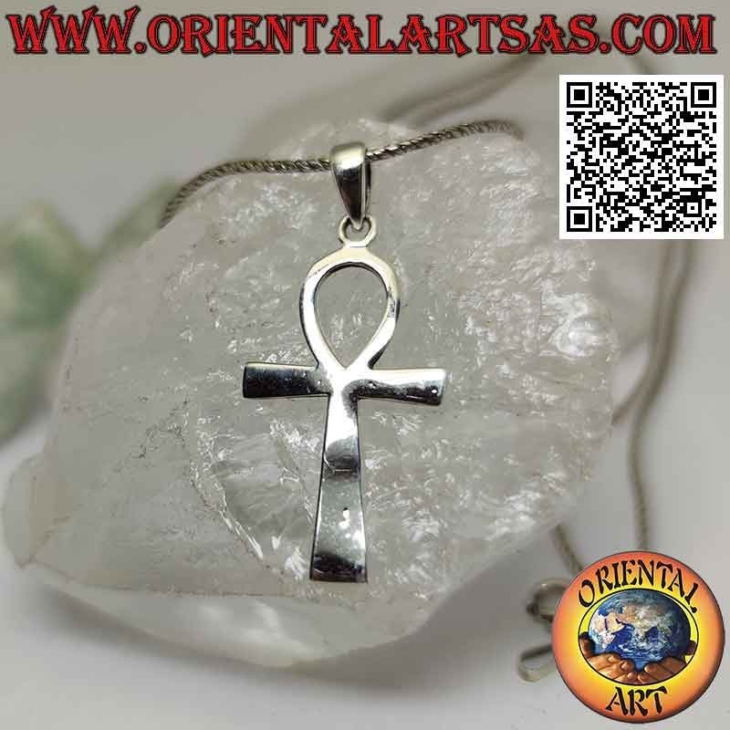 Colgante de plata, cruz egipcia ankh "llave de la vida" lisa y plana (mediana)