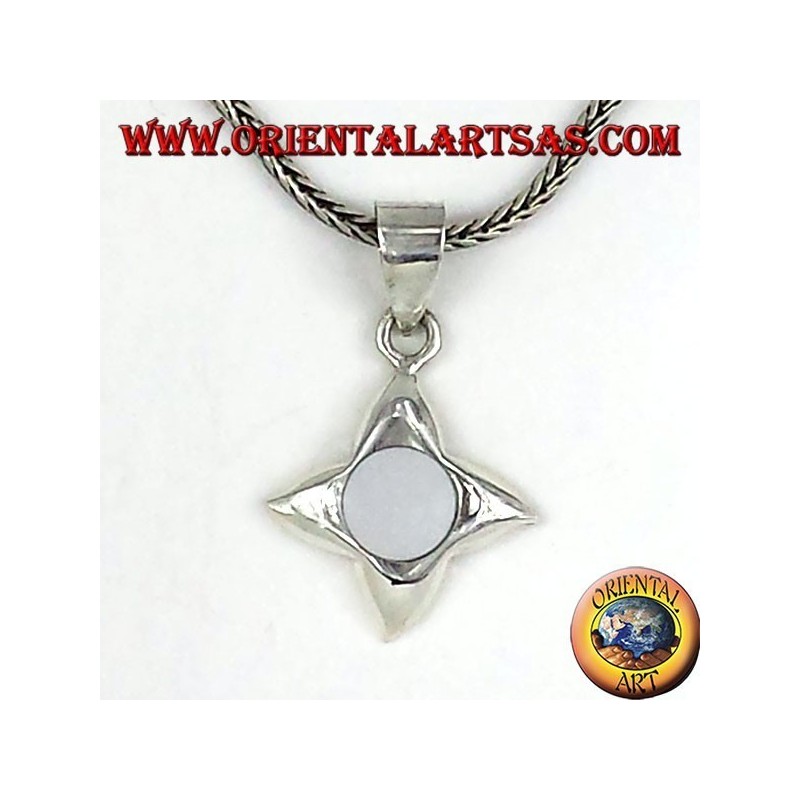 silver pendant with mother of pearl with four points