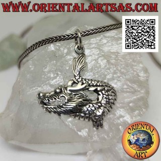 Silver pendant, dragon head and tail in profile