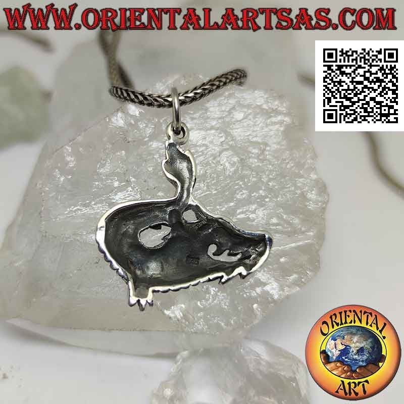 Colgante de plata, cabeza y cola de dragón de perfil