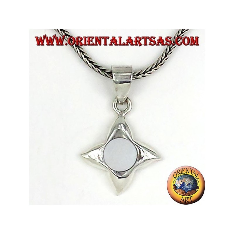 silver pendant with mother of pearl with four points