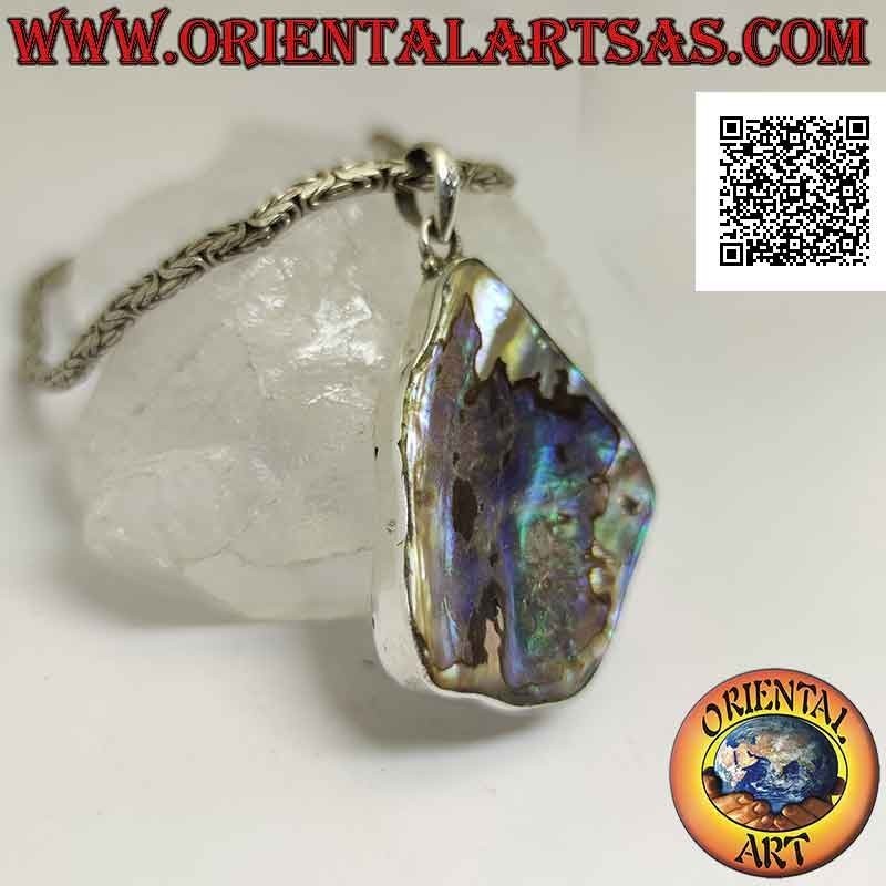 Ciondolo in argento, grande triangolo irregolare con paua shell (abalone)