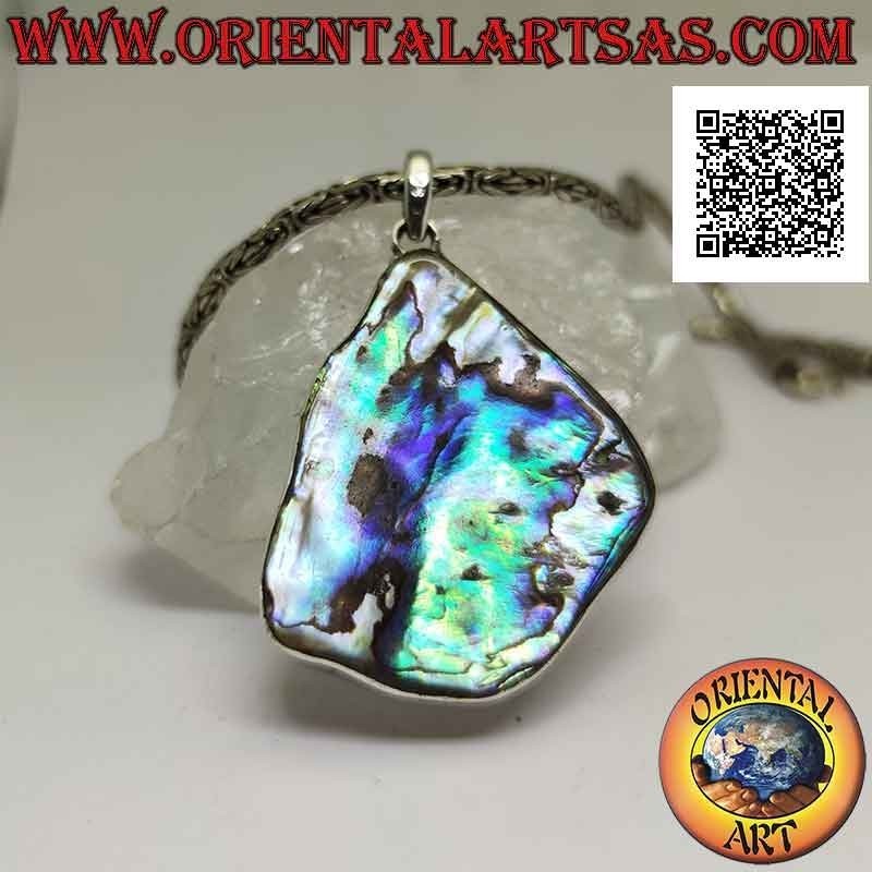 Silver pendant, large irregular triangle with paua shell (abalone)