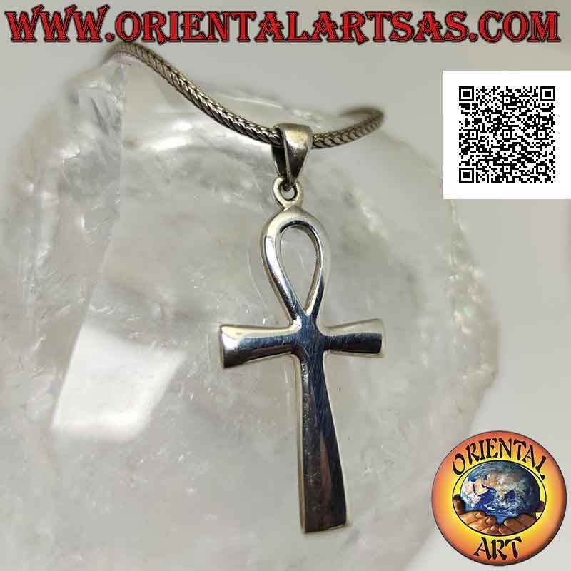 Colgante de plata, cruz egipcia ankh "llave de la vida" lisa y redondeada en los bordes