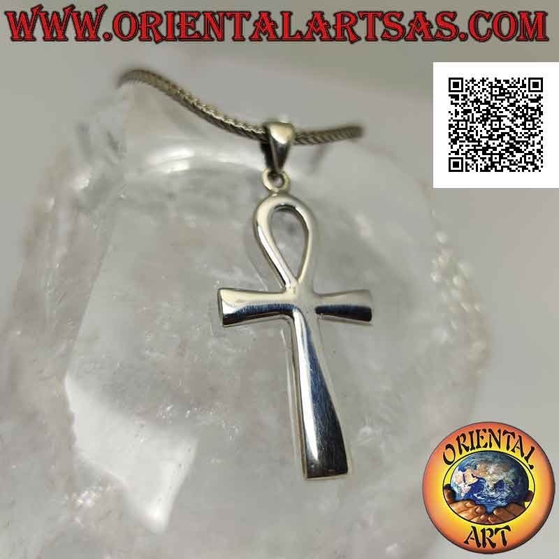 Pendentif en argent, croix égyptienne ankh "clé de vie" lisse et arrondie sur les bords