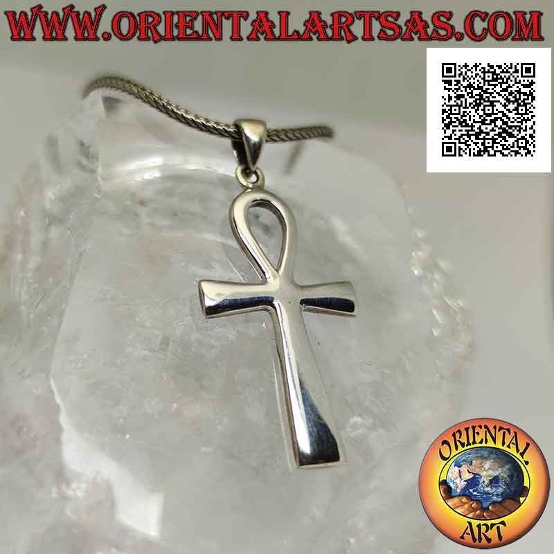 Pendentif en argent, croix égyptienne ankh "clé de vie" lisse et arrondie sur les bords