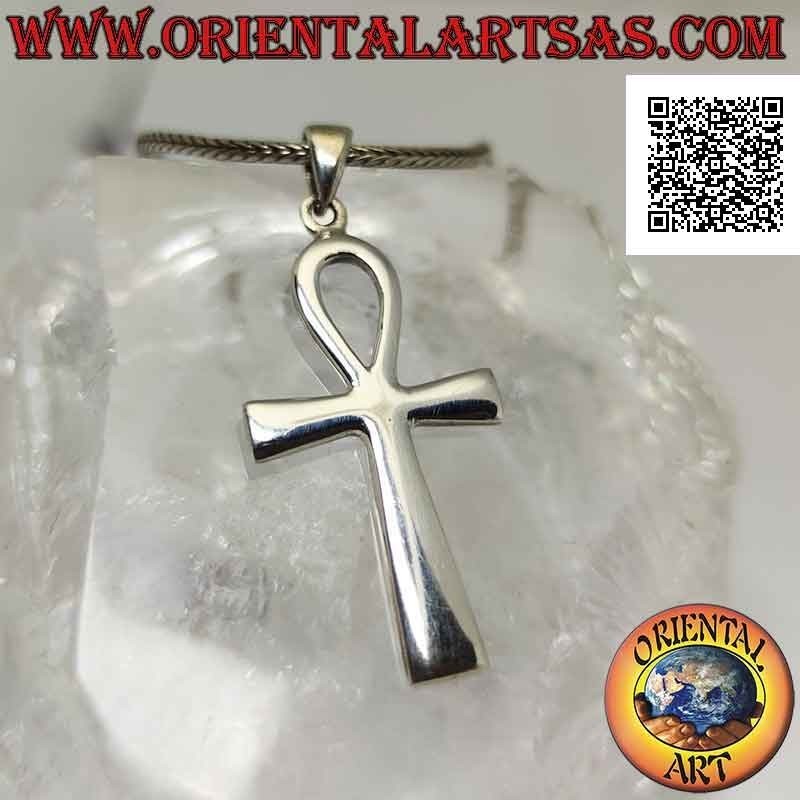 Colgante de plata, cruz egipcia ankh "llave de la vida" lisa y redondeada en los bordes