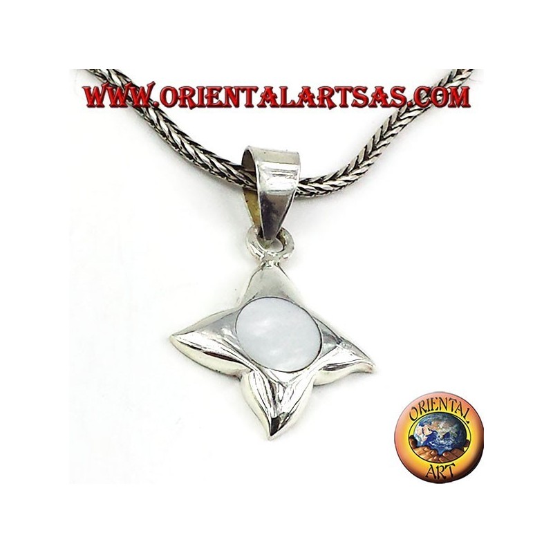 silver pendant with mother of pearl with four points