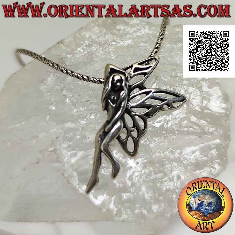 Silver pendant, the three-quarter fairy in an intimate and private moment