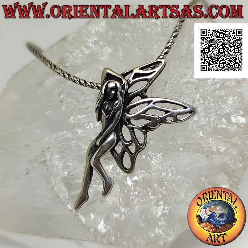 Silver pendant, the three-quarter fairy in an intimate and private moment