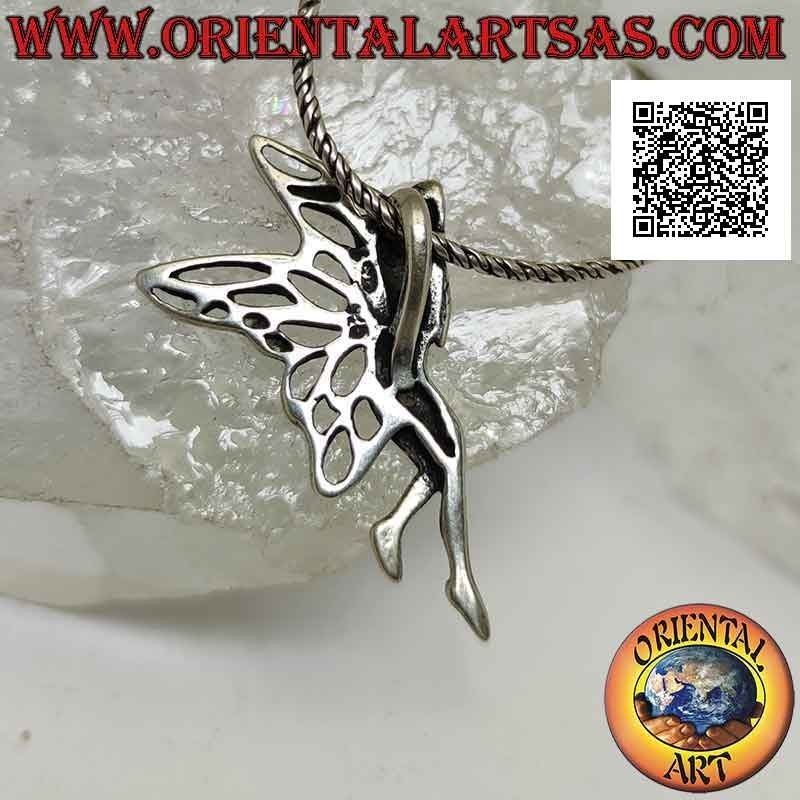 Silver pendant, the three-quarter fairy in an intimate and private moment