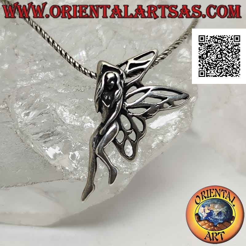 Silver pendant, the three-quarter fairy in an intimate and private moment