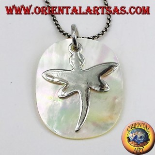 silver pendant Dragonfly on mother of pearl plate