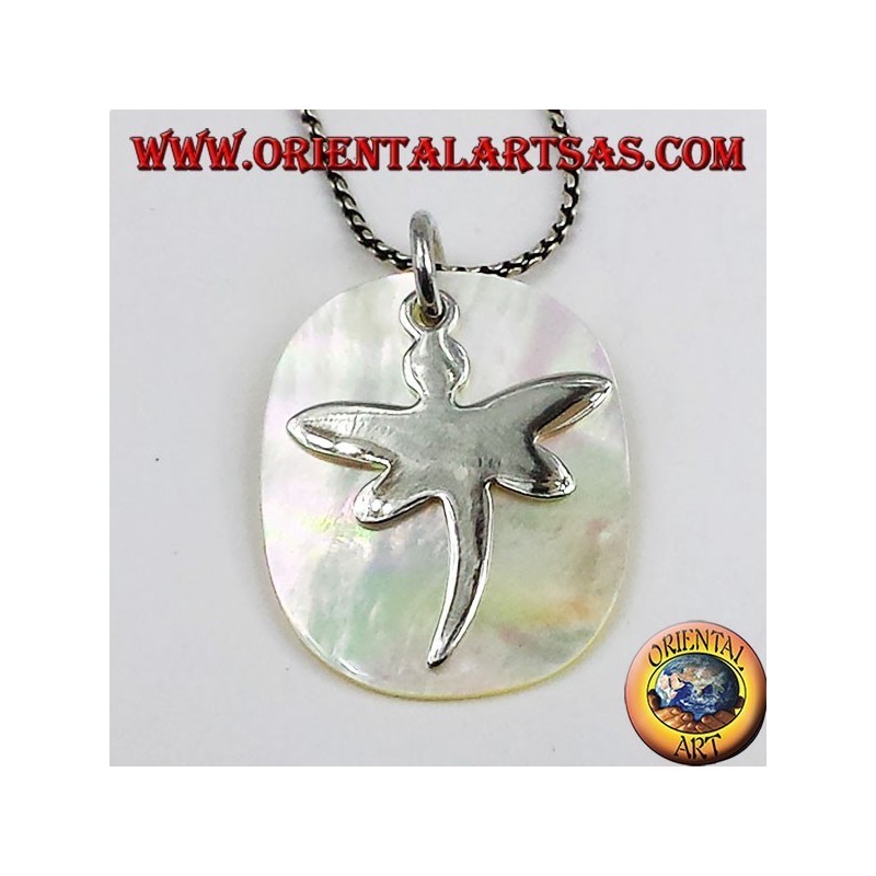 pendentif en argent Dragonfly sur la mère de la plaque de perles