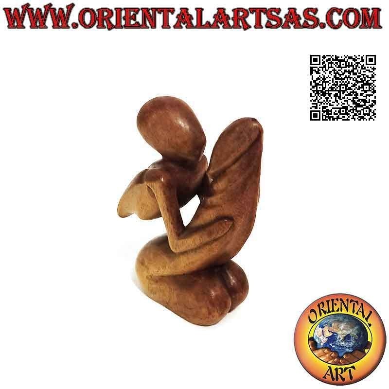 Sculpture érotique "l'homme embrassant le pénis" de style abstrait en bois de suar, 17 cm