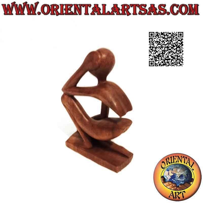 Escultura "el pensador de perfil" en estilo abstracto sobre base de madera de suar, 20 cm