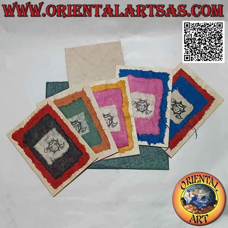 Nepalese rice paper greeting cards with envelope (assorted colors), set of 5 pcs