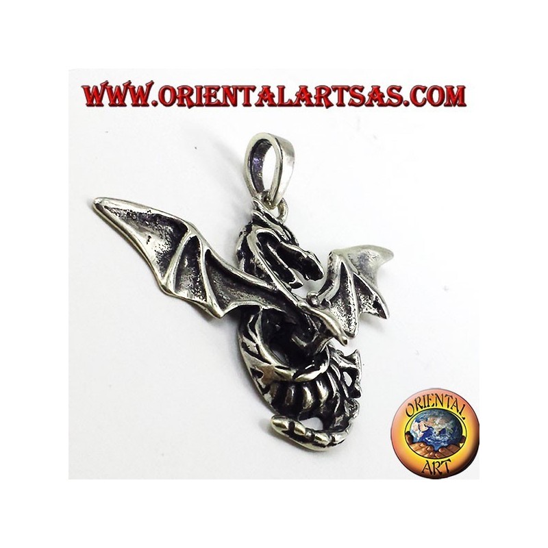 Silver pendant Celtic winged dragon