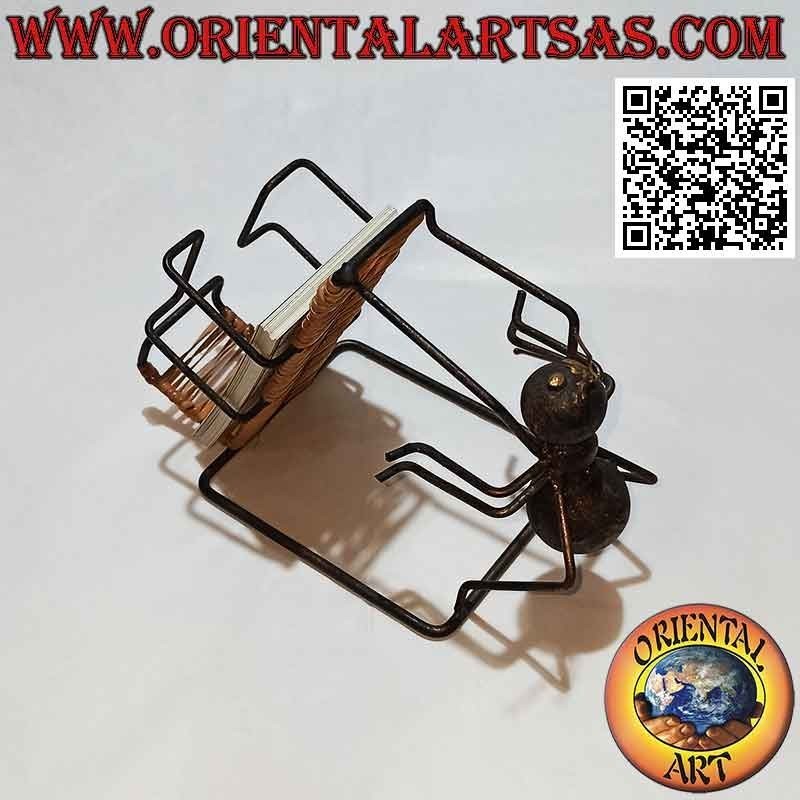 Business card holder with wrought iron ant sculpture