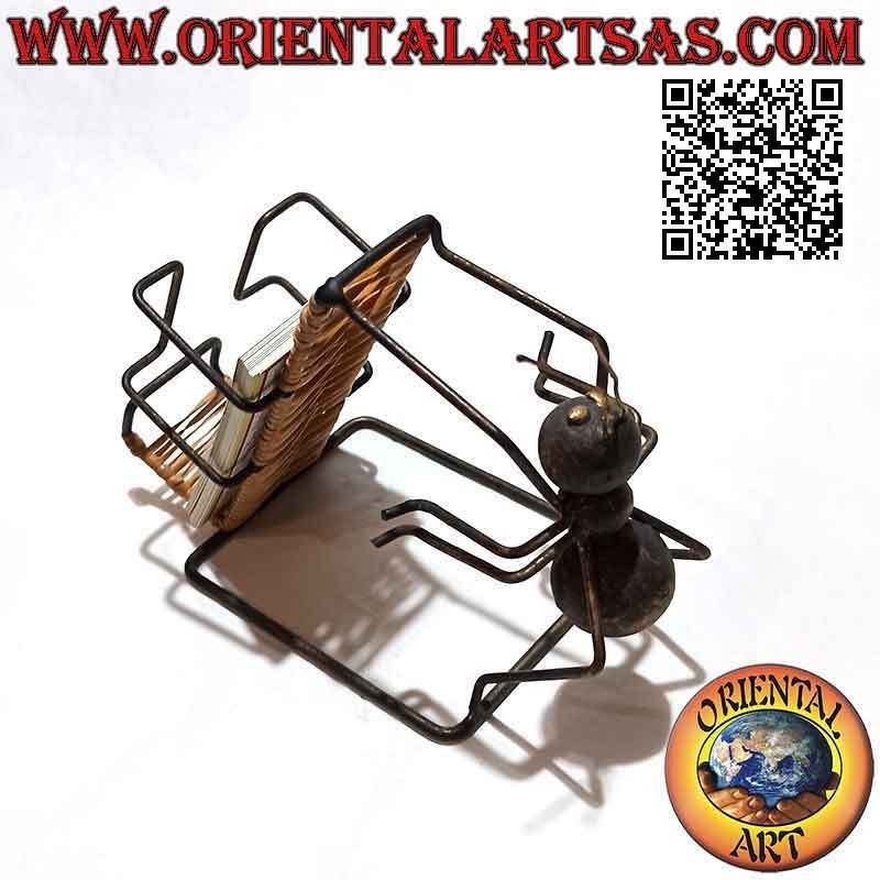 Business card holder with wrought iron ant sculpture