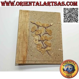 Fotoalbum in Baumrinde und Stickerei mit Reispapierblättern, 35 cm (38 Blatt und Ecken)