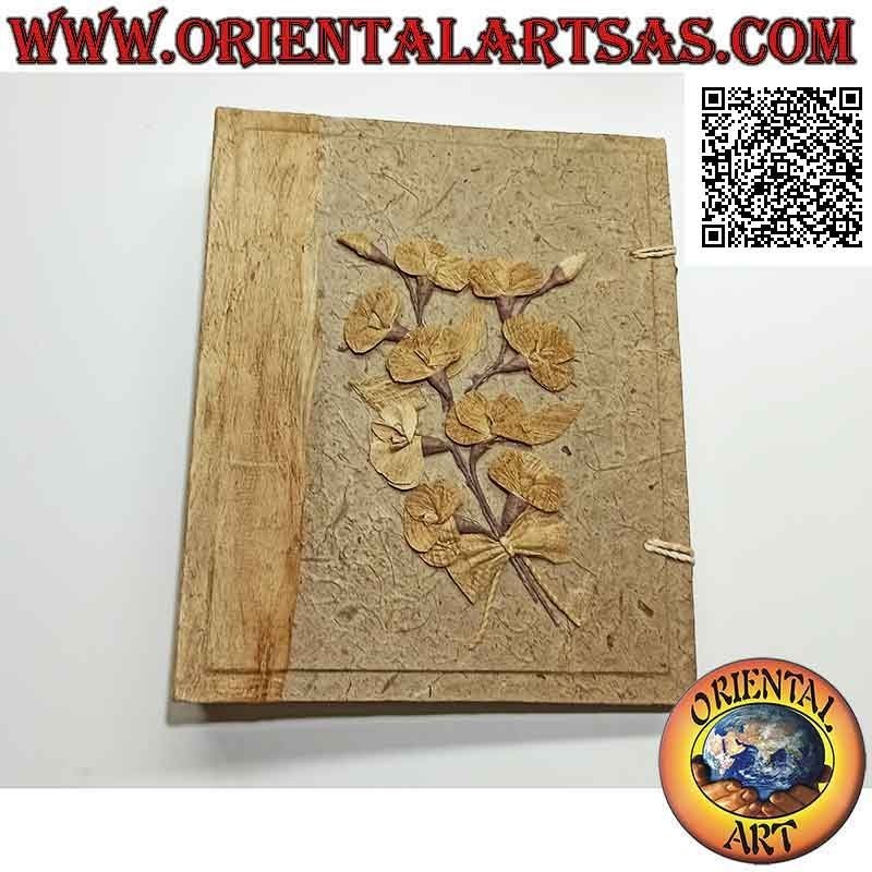Photo album in tree bark and embroidery with rice paper sheets, 35 cm (38 sheets and corners)