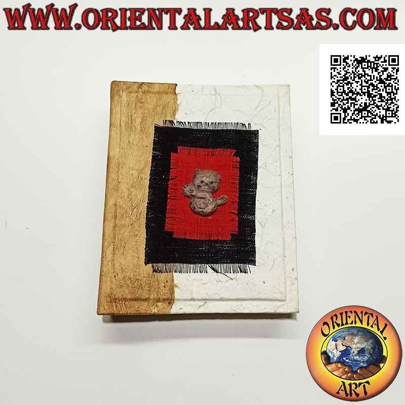 Álbum de fotos en papel de arroz y corteza de árbol con osito sobre lienzo, 20 cm