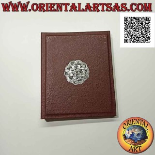 Rice paper photo album with burgundy cover and silver plate, 27 cm