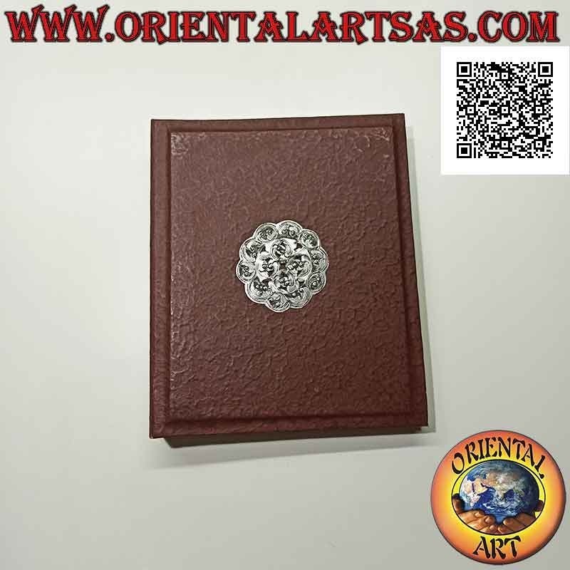 Rice paper photo album with burgundy cover and silver plate, 27 cm