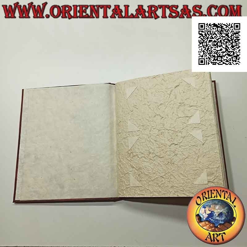 Rice paper photo album with burgundy cover and silver plate, 27 cm