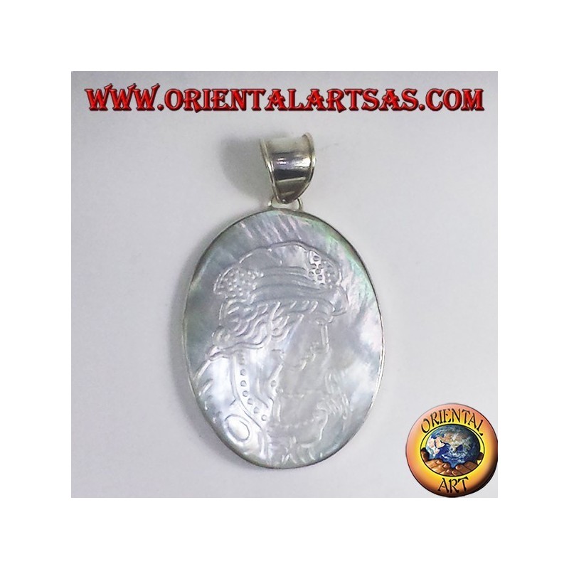 silver pendant cameo on mother of pearl