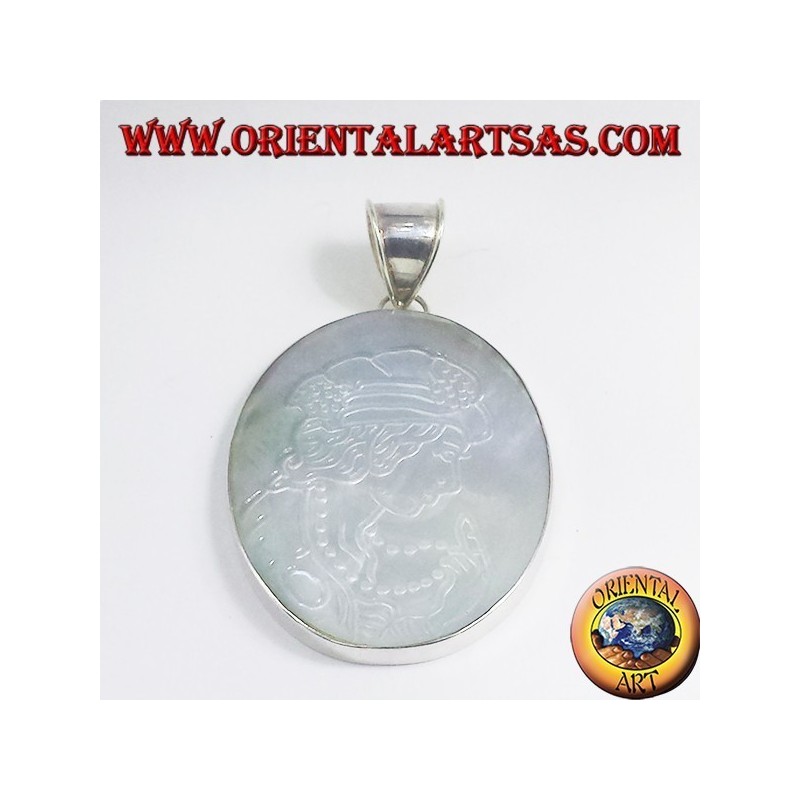 silver pendant cameo on mother of pearl