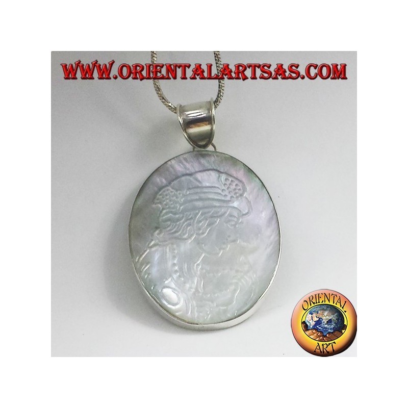 Silber Anhänger Cameo auf Perlmutt