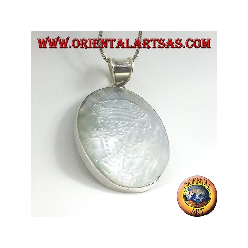 silver pendant cameo on mother of pearl