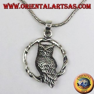 pendentif en argent, hibou dans le cercle