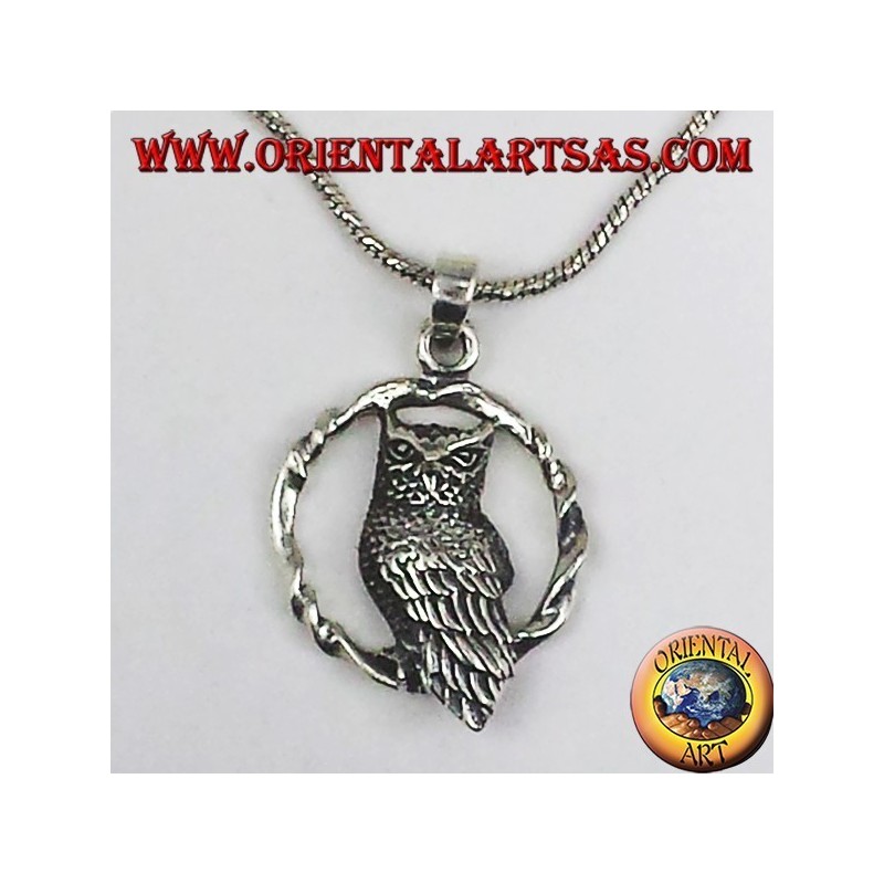 silver pendant, owl in the circle