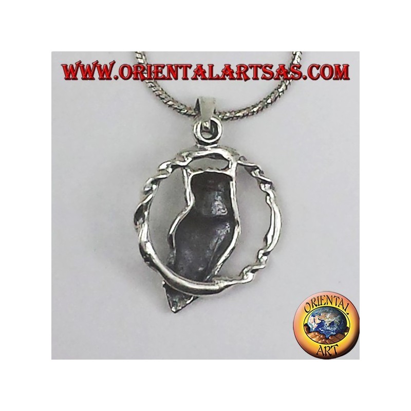 colgante de plata, búho en el círculo