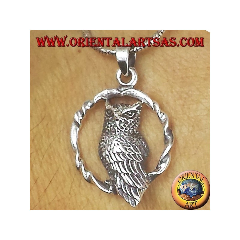 silver pendant, owl in the circle