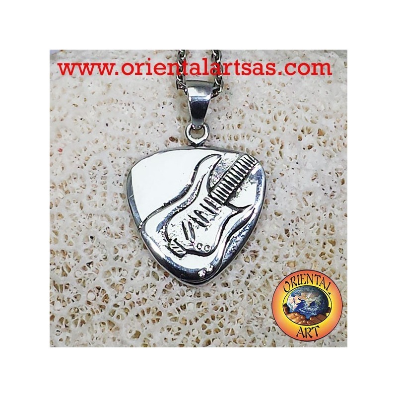 Plektrum Anhänger in Silber mit E-Gitarre