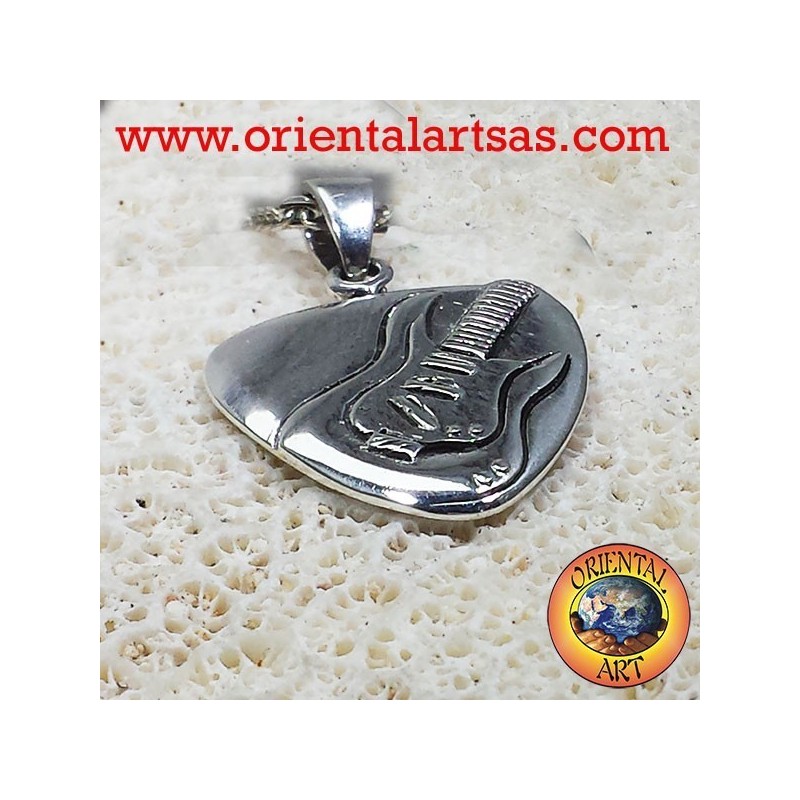 Plectrum pendant in silver with electric guitar