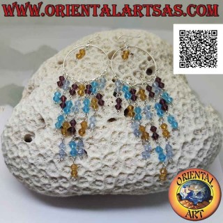 Pendientes de plata, círculo de 32 mm con una serie de cristales de colores colgantes