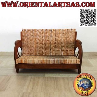 Sillón bajo de dos plazas de estilo imperial en madera de teca y bambú (doble correa)
