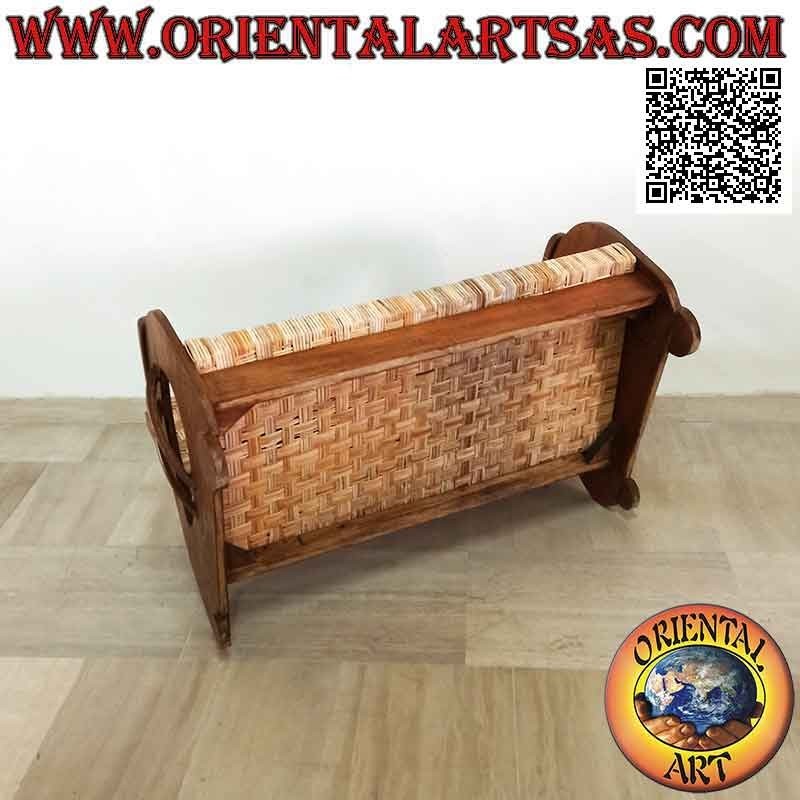 Sillón bajo de dos plazas de estilo imperial en madera de teca y bambú (doble correa)