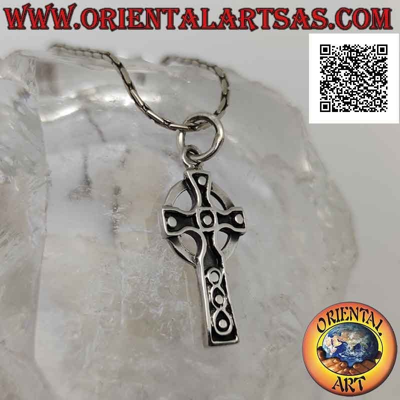Silver pendant, Celtic cross with bas-relief balls decoration on the tips