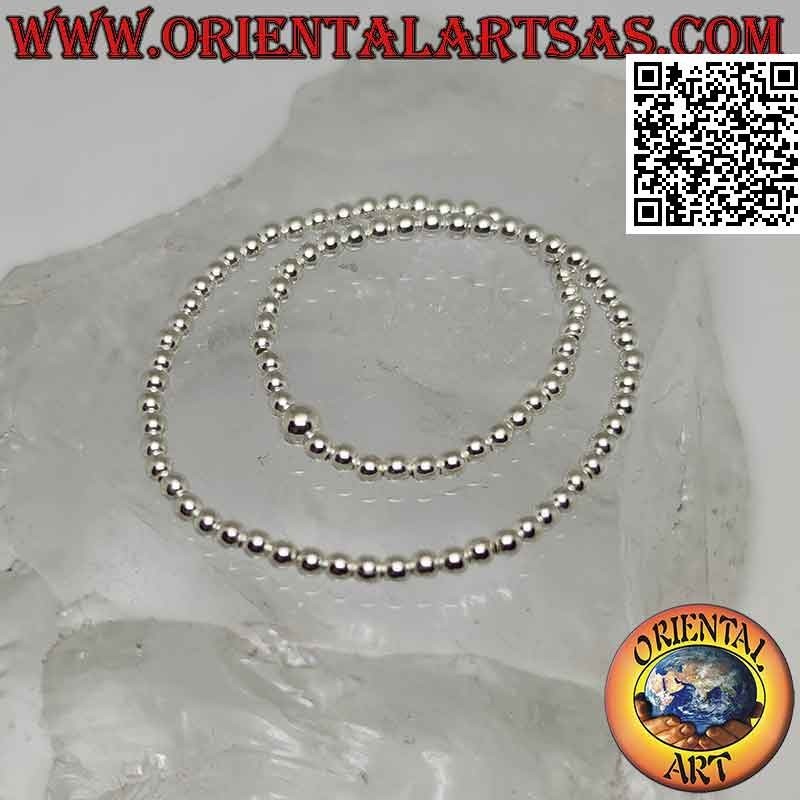 Silver bracelet with 2 mm Ø balls strung on elastic