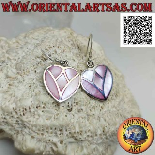 Boucles d'oreilles pendantes en argent en forme de coeur avec nacre mosaïque multicolore