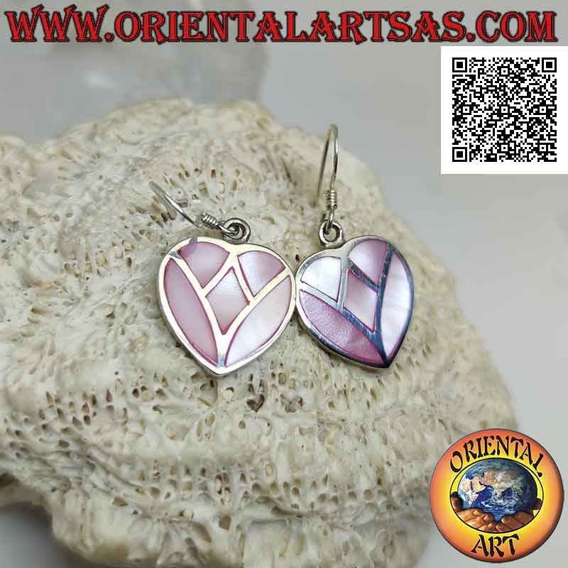Orecchini in argento pendenti a forma di cuore con madreperla multicolor a mosaico
