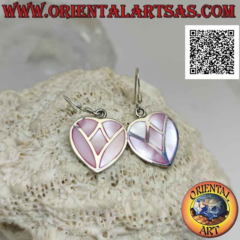 Boucles d'oreilles pendantes en argent en forme de coeur avec nacre mosaïque multicolore
