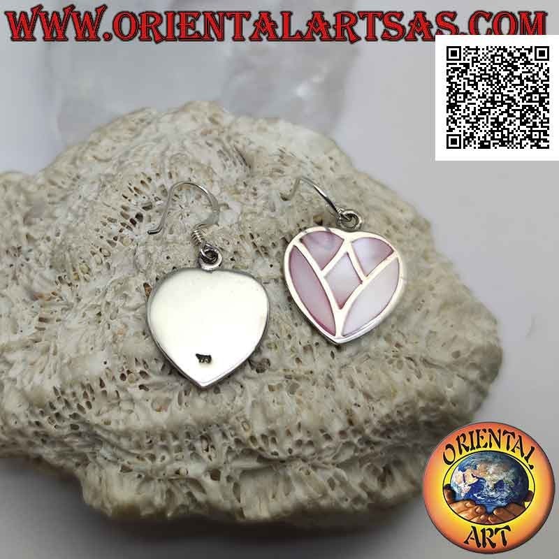 Orecchini in argento pendenti a forma di cuore con madreperla multicolor a mosaico