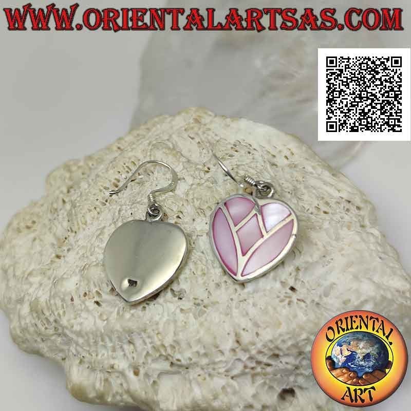 Pendientes colgantes de plata en forma de corazón con nácar multicolor mosaico